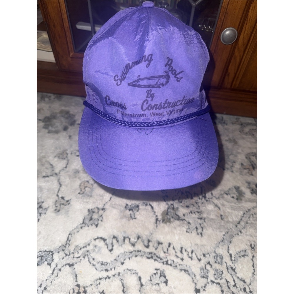 Vintage Swimming Pool Construction Snapback Hat Cap Purple Nylon As Is